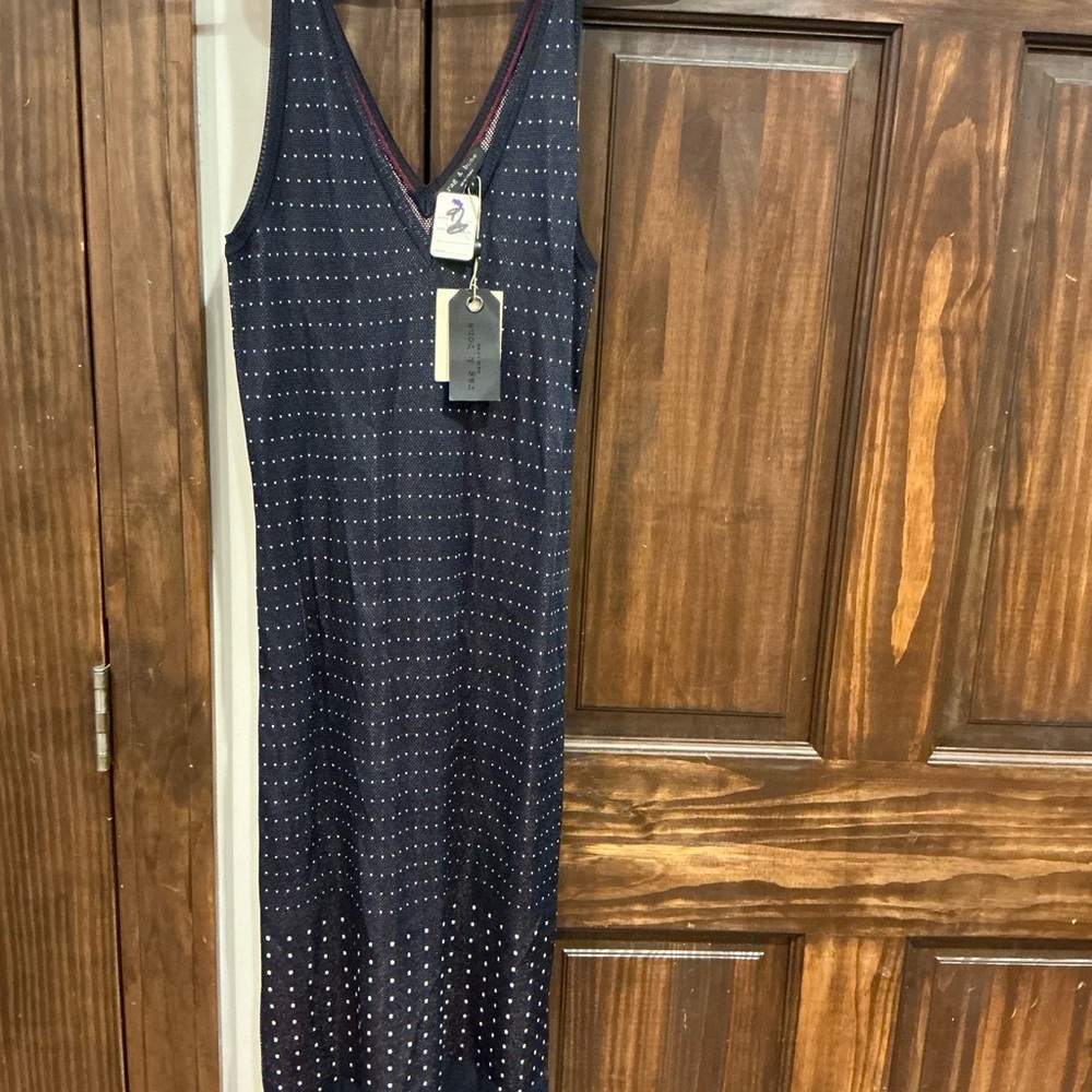 rag & bone Navy Midi Dress with White Dots